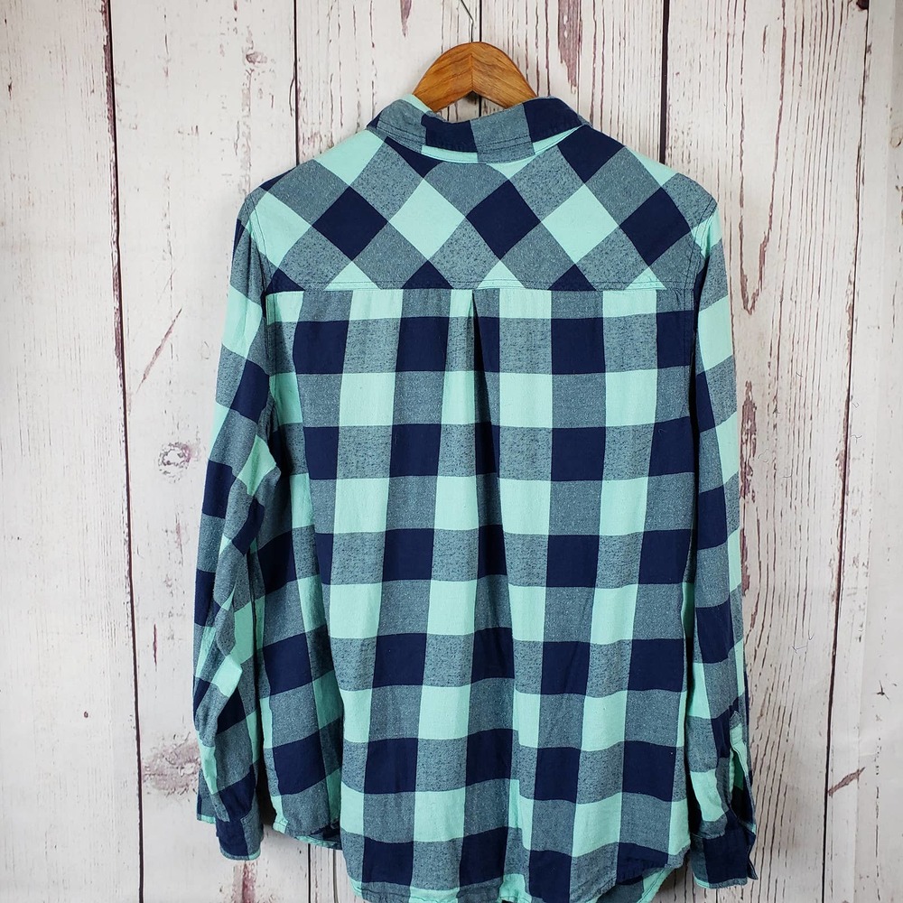 Arizona Jean Co. Button Down Shirt Juniors Size XXL Checkered Long Sleeve Blue - Picture 7 of 8